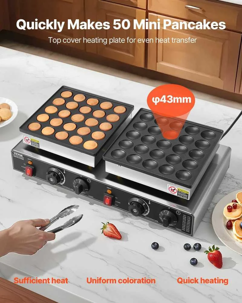 Vaflinė Mini olandų blynelių keptuvė, nelipni Dorayaki kepyklėlė, 1800W elektrinė Poffertjes keptuvė, dviguba temperatūros kontrolė, restoranui, virtuvei, pusryčiams, desertui