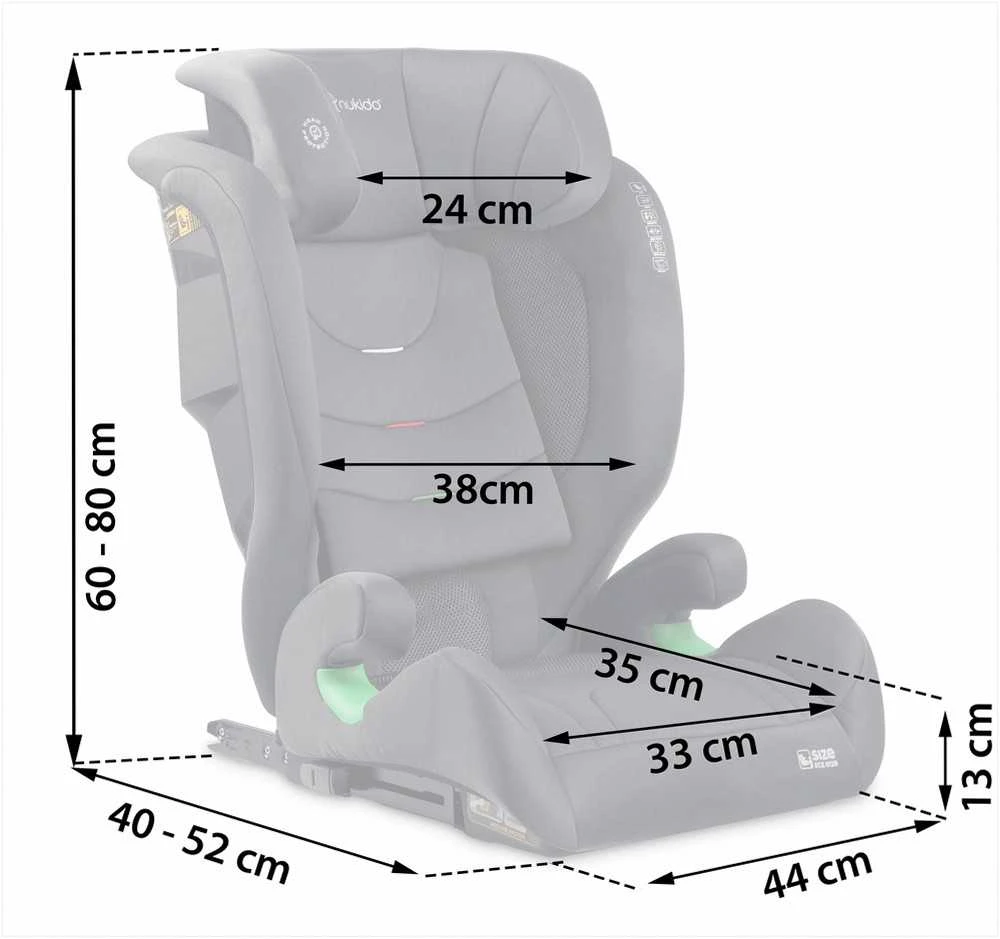 Nukido Vaikiška automobilinė kėdutė, su Isofix sistema, reguliuojama galvos atrama, šoninio smūgio apsauga, 15-36 kg, pilka automobilinė kėdutė vaikams, 2/3 grupės automobilinė kėdutė