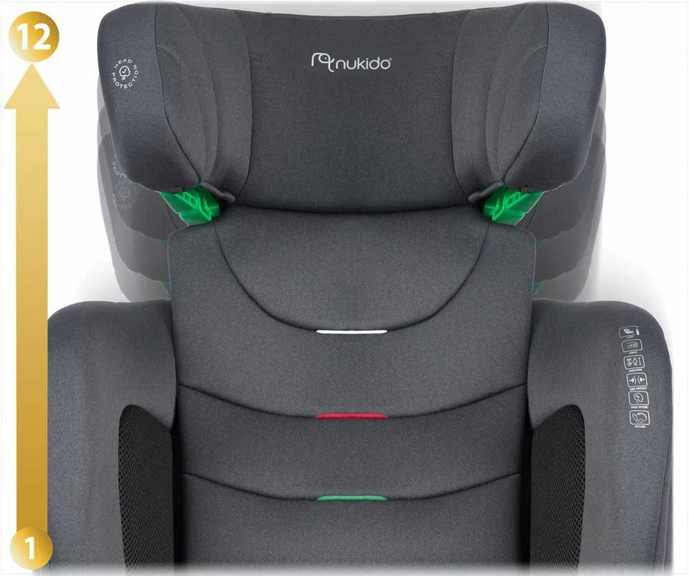 Nukido Vaikiška automobilinė kėdutė, su Isofix sistema, reguliuojama galvos atrama, šoninio smūgio apsauga, 15-36 kg, pilka automobilinė kėdutė vaikams, 2/3 grupės automobilinė kėdutė