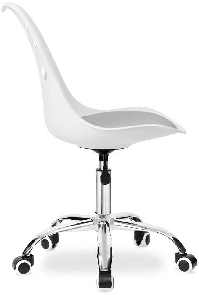 Vaikiška reguliuojamo aukščio, besisukanti kėdė su ratukais, balta/pilka, ergonomiška, prie rašomojo stalo, mokyklinė