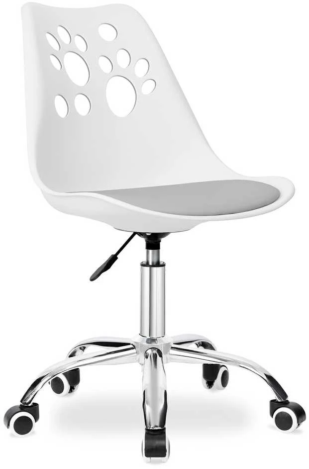 Vaikiška reguliuojamo aukščio, besisukanti kėdė su ratukais, balta/pilka, ergonomiška, prie rašomojo stalo, mokyklinė