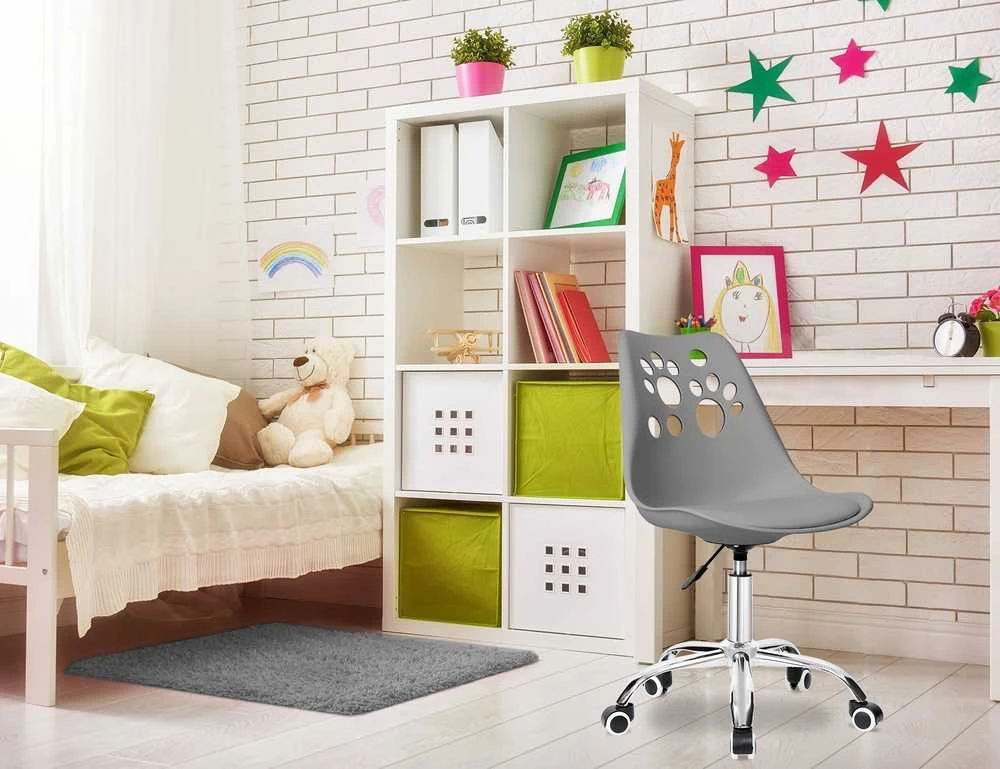 Vaikiška sukamoji kėdė su ratukais, ergonomiška, katės letenėlių dizaino, grafito spalvos, bi