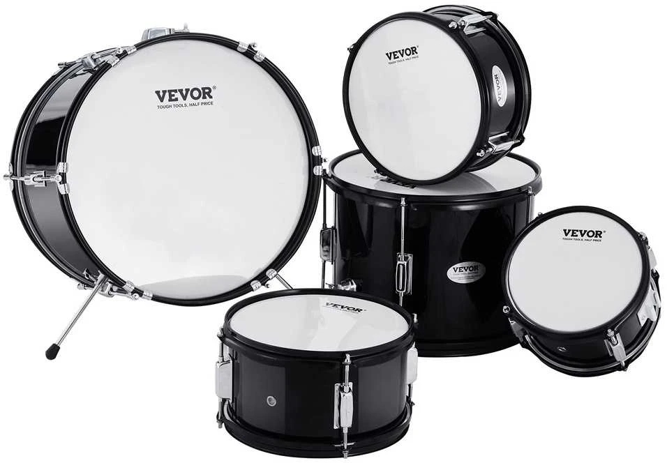 Vaikiškas 5 dalių būgnų rinkinys pradedantiesiems, juodas vaikiškas būgnų rinkinys, jaunių būgnų rinkinys, vaikiškas muzikos instrumentas