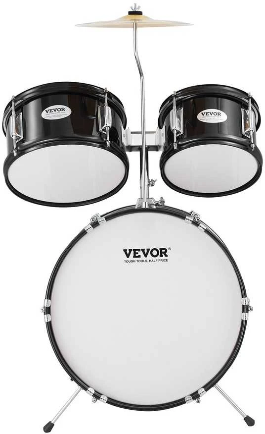 Vaikiškas 5 dalių būgnų rinkinys pradedantiesiems, juodas vaikiškas būgnų rinkinys, jaunių būgnų rinkinys, vaikiškas muzikos instrumentas