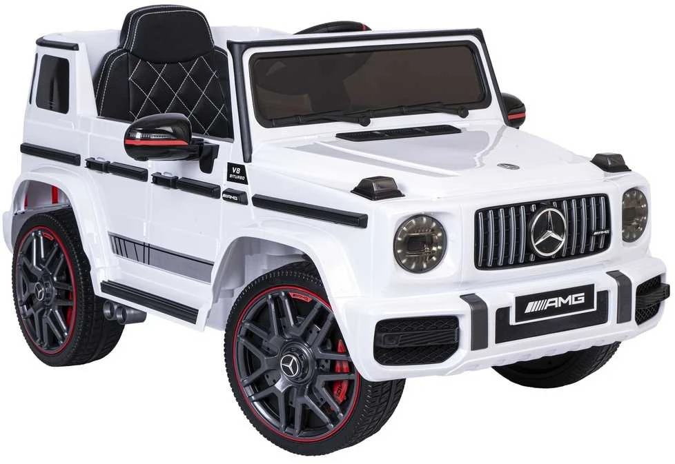 Vaikiškas elektrinis automobilis Mercedes AMG G63 baltas, važiuojamas, licencijuotas, žaislinis automobilis vaikams, elektromobilis