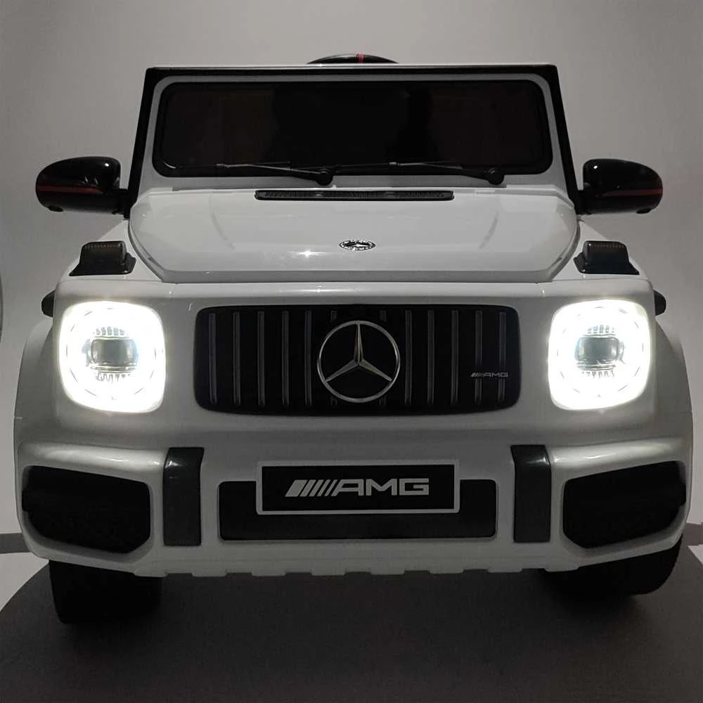 Vaikiškas elektrinis automobilis Mercedes AMG G63 baltas, važiuojamas, licencijuotas, žaislinis automobilis vaikams, elektromobilis