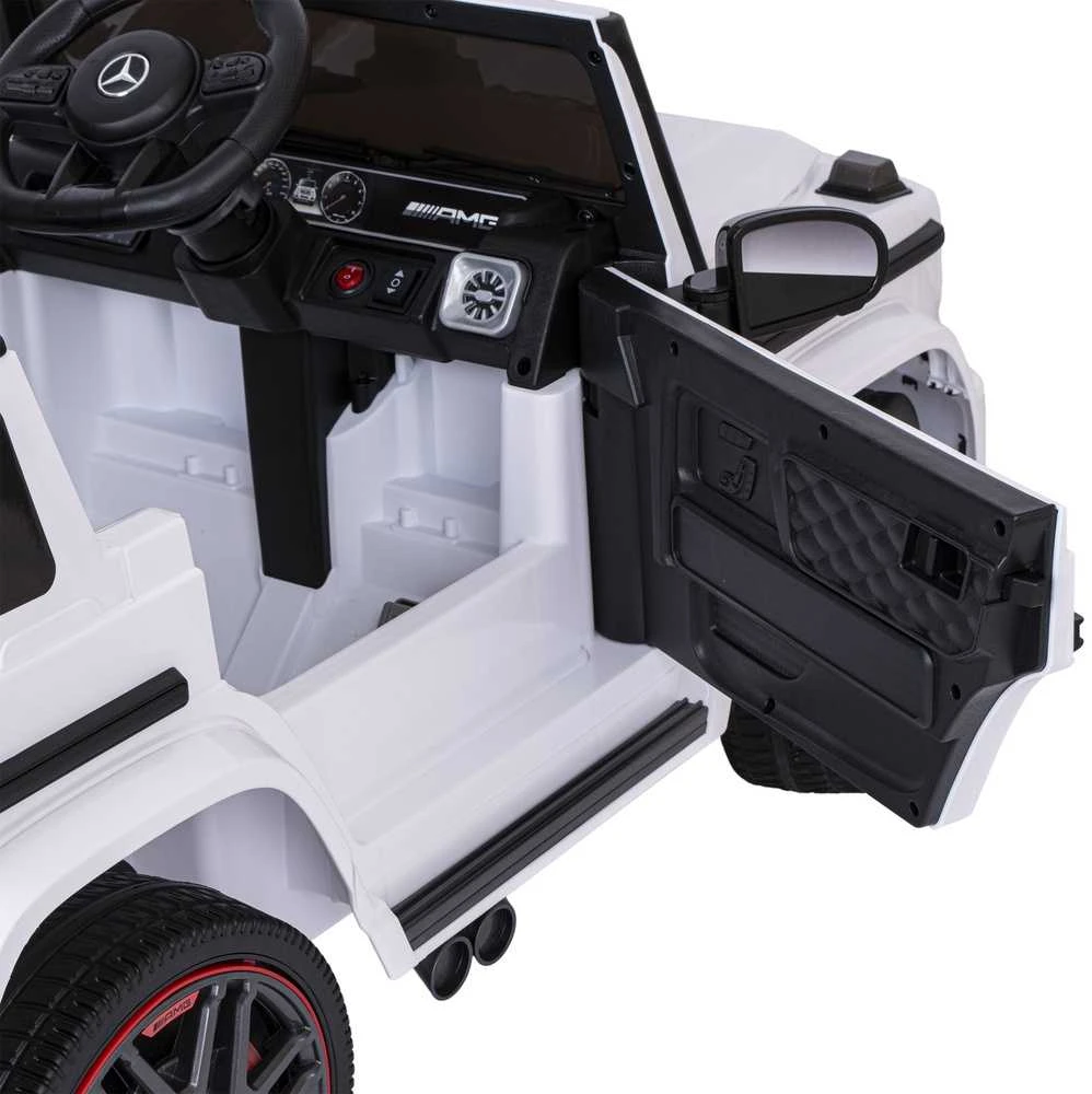 Vaikiškas elektrinis automobilis Mercedes AMG G63 baltas, važiuojamas, licencijuotas, žaislinis automobilis vaikams, elektromobilis