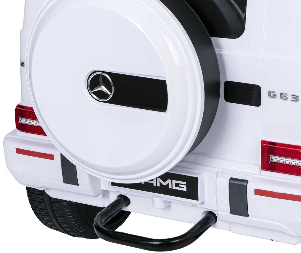 Vaikiškas elektrinis automobilis Mercedes AMG G63 baltas, važiuojamas, licencijuotas, žaislinis automobilis vaikams, elektromobilis