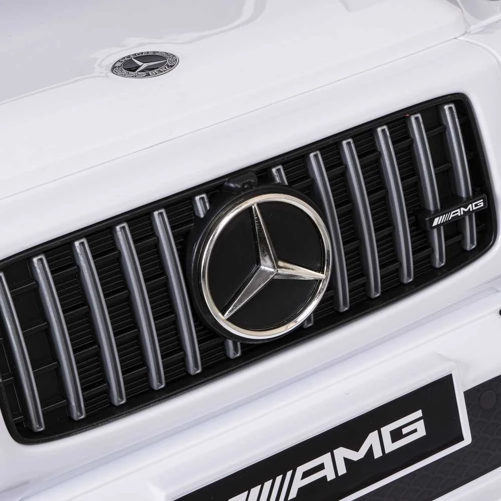 Vaikiškas elektrinis automobilis Mercedes AMG G63 baltas, važiuojamas, licencijuotas, žaislinis automobilis vaikams, elektromobilis