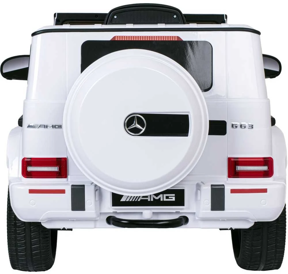 Vaikiškas elektrinis automobilis Mercedes AMG G63 baltas, važiuojamas, licencijuotas, žaislinis automobilis vaikams, elektromobilis