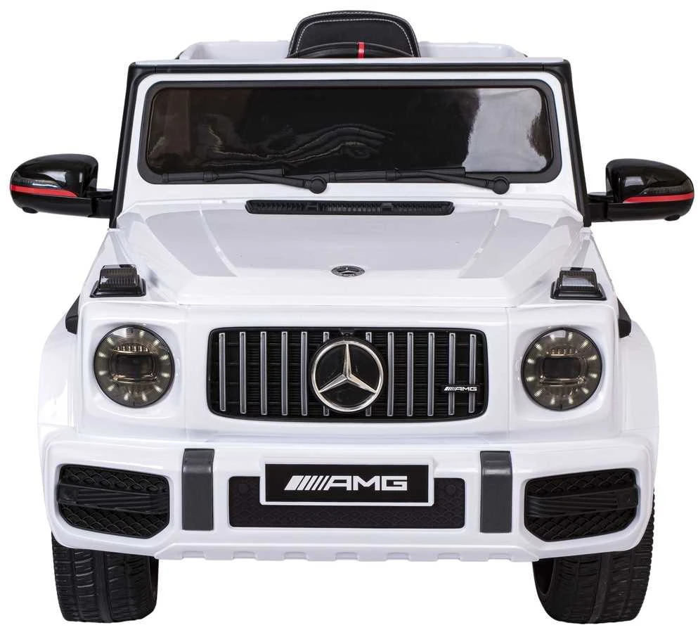 Vaikiškas elektrinis automobilis Mercedes AMG G63 baltas, važiuojamas, licencijuotas, žaislinis automobilis vaikams, elektromobilis
