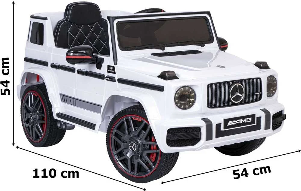 Vaikiškas elektrinis automobilis Mercedes AMG G63 baltas, važiuojamas, licencijuotas, žaislinis automobilis vaikams, elektromobilis