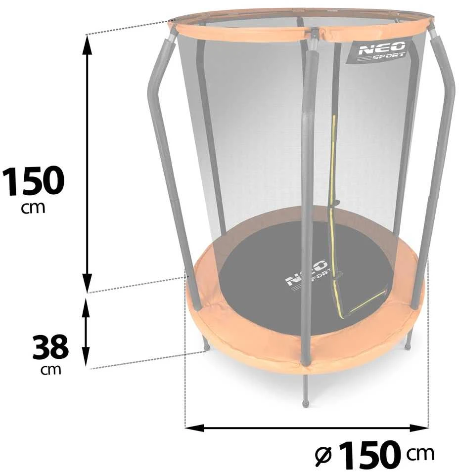 Vaikiškas lauko batutas su apsauginiu tinklu, 152 cm, sodo batutas vaikams, mažas batutas vaikams