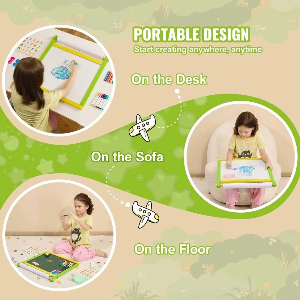 Vaikiškas molbertas, dvipusė magnetinė lenta, kreidinė lenta, stalo molbertas, vaikiška piešimo lenta, molbertas mažyliams