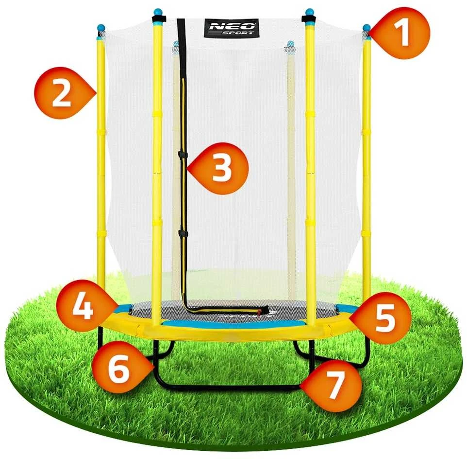 Vaikiškas sodo trampolinas 140 cm, su apsauginiu tinklu, lauko trampolinas vaikams, mažas trampolinas, šokinėjimo trampolinas