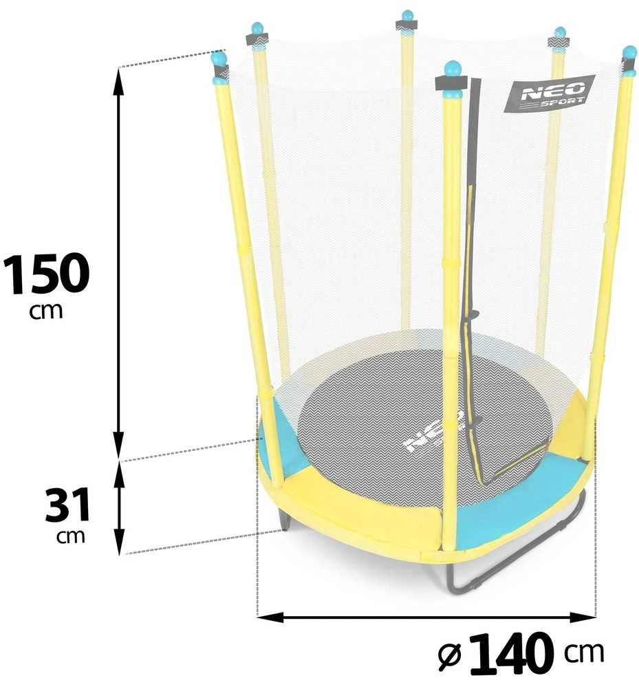 Vaikiškas sodo trampolinas 140 cm, su apsauginiu tinklu, lauko trampolinas vaikams, mažas trampolinas, šokinėjimo trampolinas