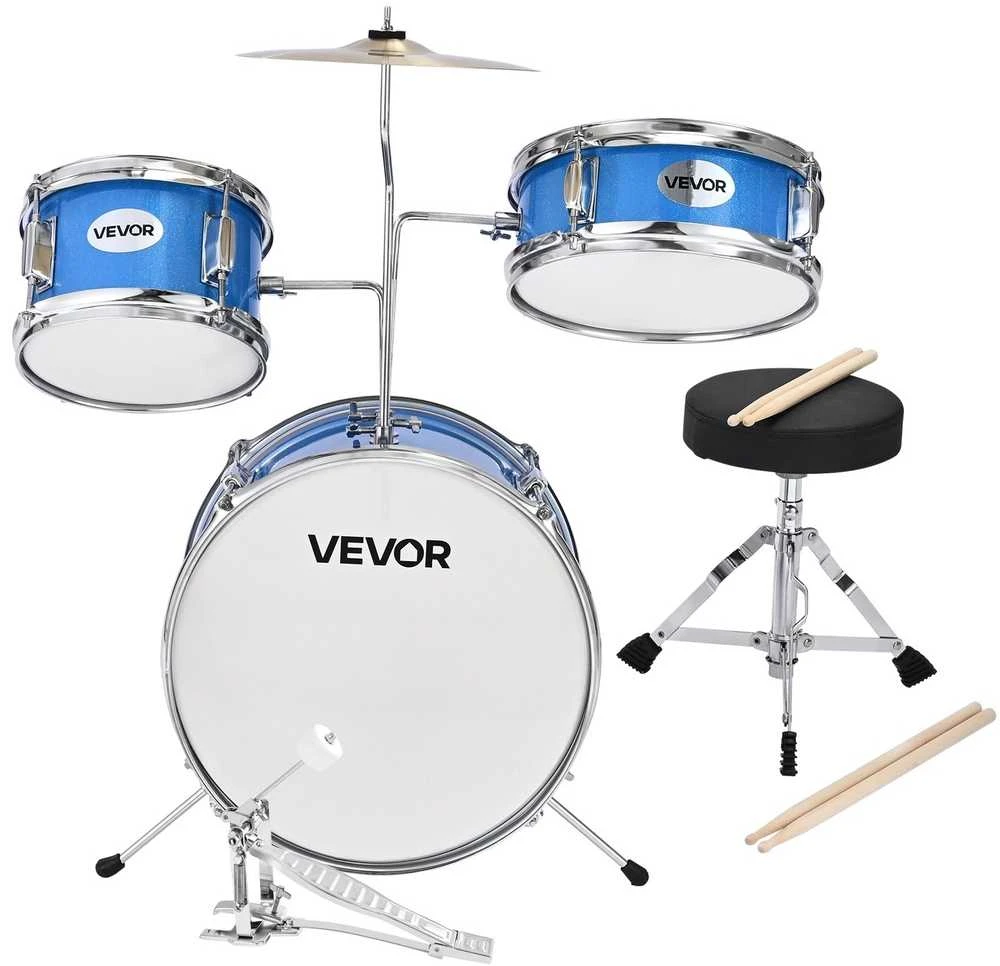 Vaikų būgnų rinkinys, 3 dalių, pradedantiesiems, mėlynas, muzikos instrumentas, mušamųjų komplektas