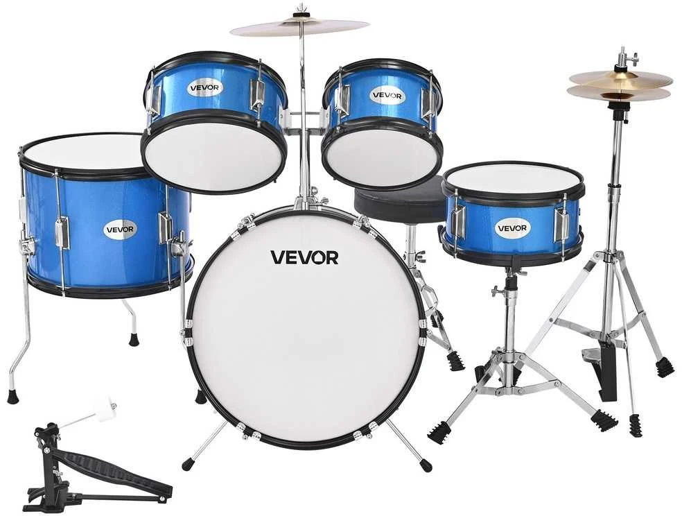 Vaikų būgnų rinkinys, 5 dalių, mėlynas, pradedantiesiems, mažyliams, muzikinis instrumentas