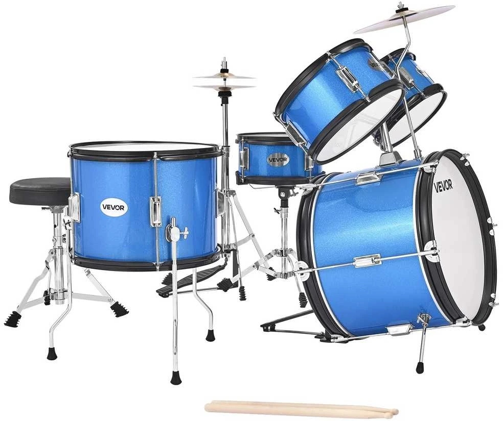 Vaikų būgnų rinkinys, 5 dalių, mėlynas, pradedantiesiems, mažyliams, muzikinis instrumentas