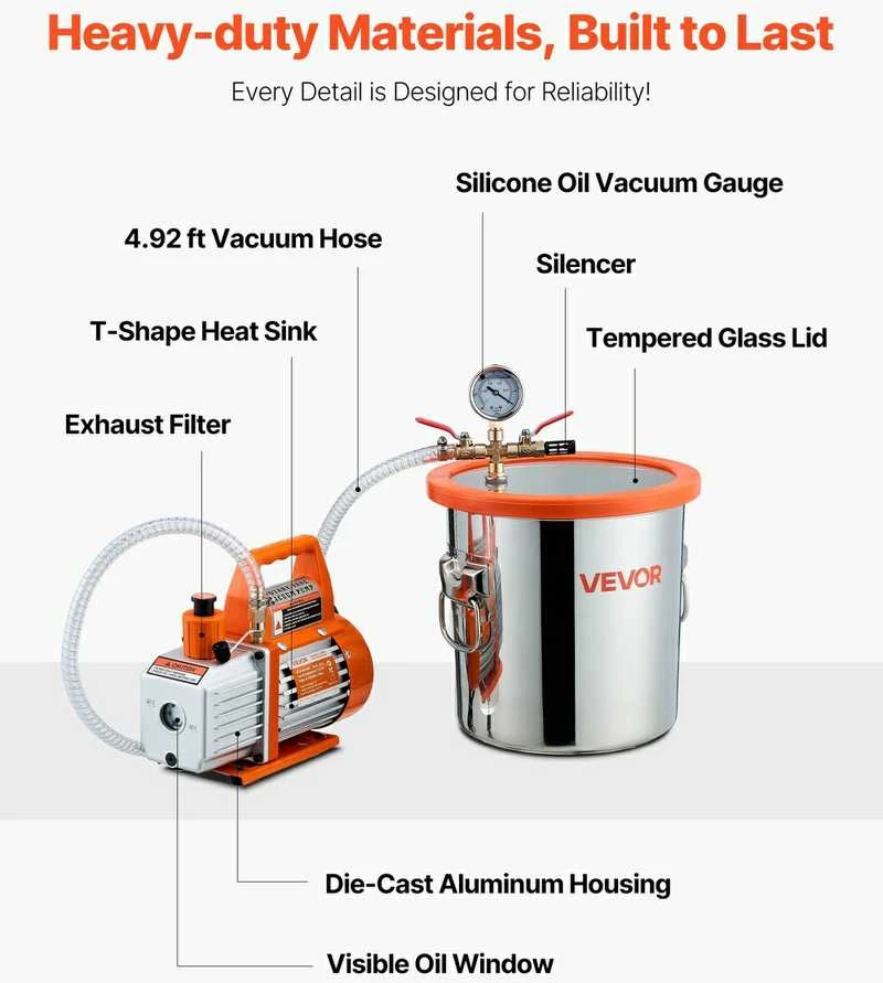 VEVOR 110 l/min vakuuminis siurblys su 11,36 l plienine kamera