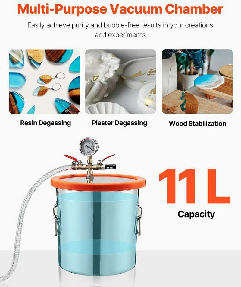 VEVOR 110 l/min vakuuminis siurblys su 11,36 l plienine kamera