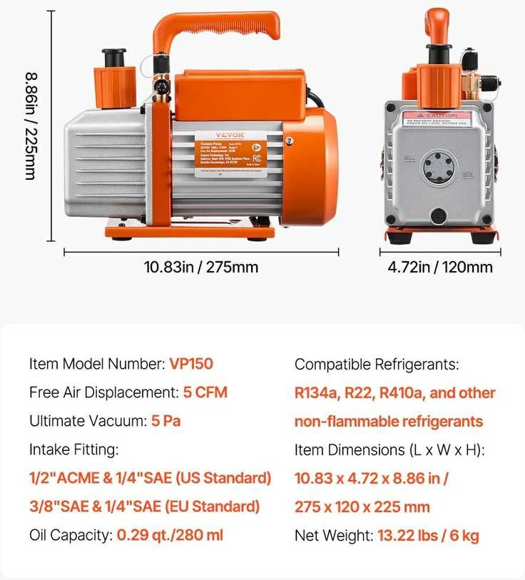 VEVOR 5 CFM vienpakopis rotacinis vakuuminis siurblys