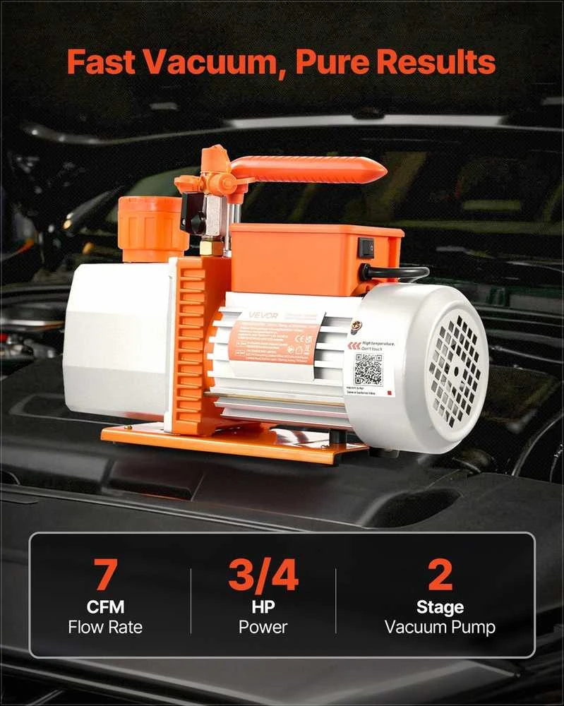 Vakuuminis siurblys ŠVOK ir automobilių kondicionierių priežiūrai, dviejų pakopų rotacinis, 198 L/min, oro kondicionavimo sistemoms, šaltnešio siurblys
