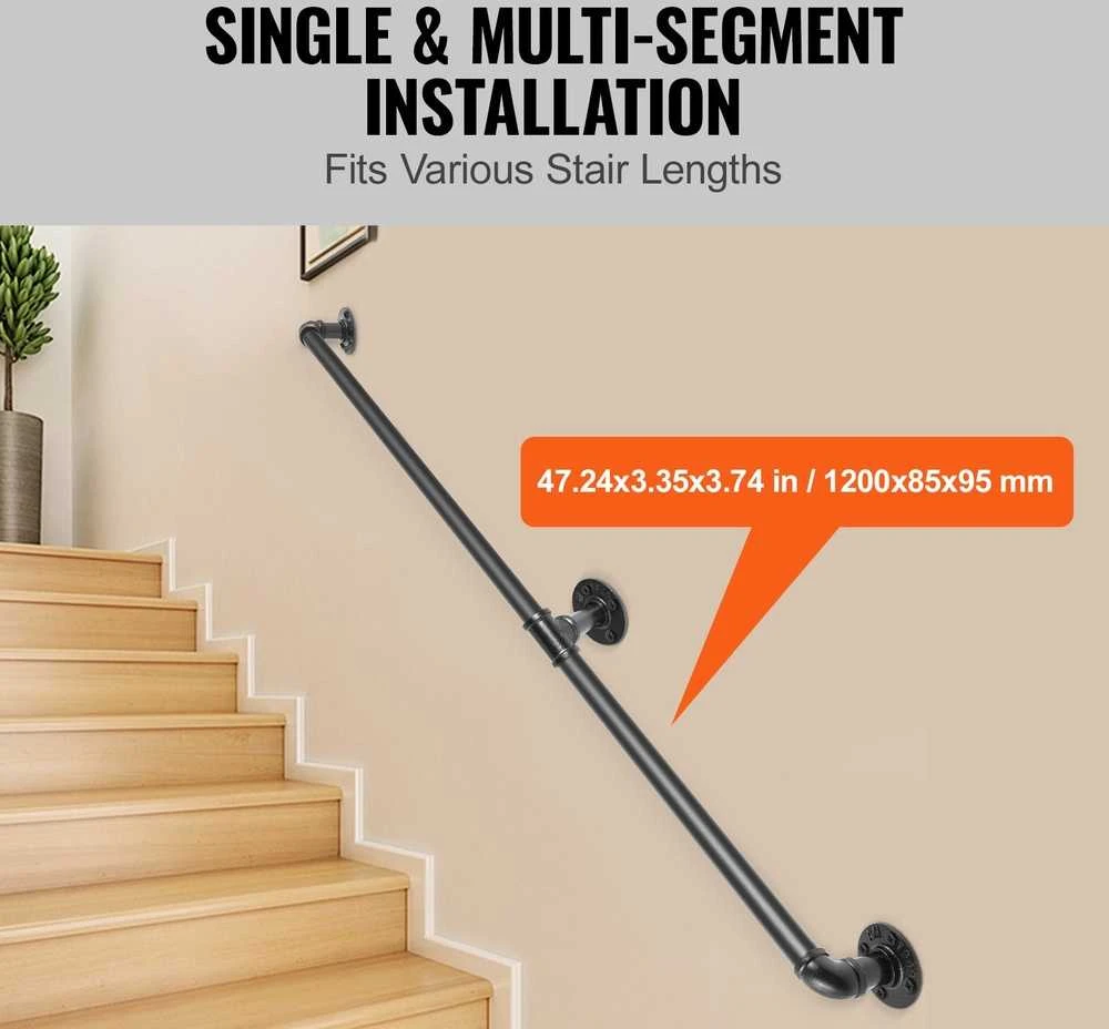 VEVOR Plieninis vamzdinis turėklas laiptams 4FT