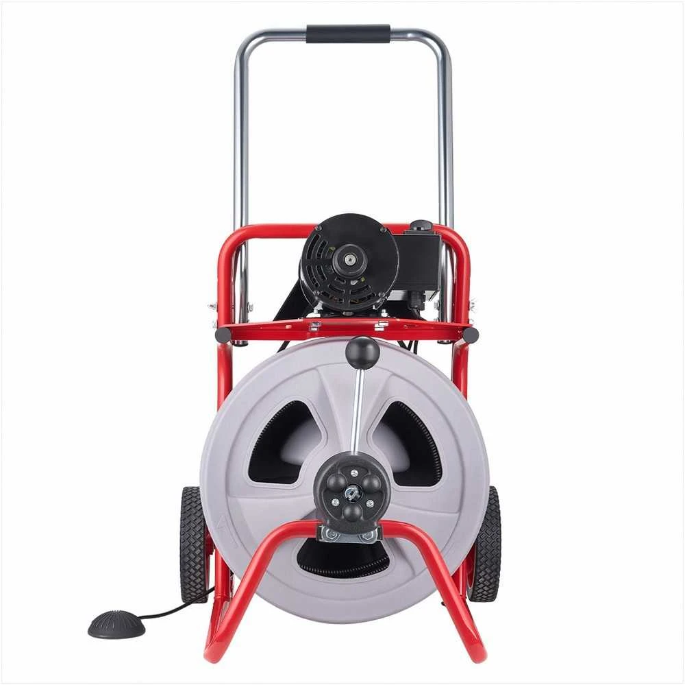 Vamzdžių valymo mašina, automatinio padavimo kanalizacijos gyvatukas su ratais, nešiojamas su 8 pjovikliais ir kojiniu jungikliu 50mm - 150mm vamzdžiams, drenažo valymo įranga, kanalizacijos valymo įrenginys
