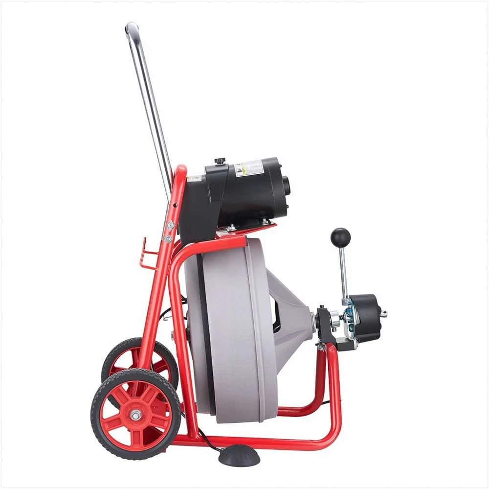 Vamzdžių valymo mašina, automatinio padavimo kanalizacijos gyvatukas su ratais, nešiojamas su 8 pjovikliais ir kojiniu jungikliu 50mm - 150mm vamzdžiams, drenažo valymo įranga, kanalizacijos valymo įrenginys