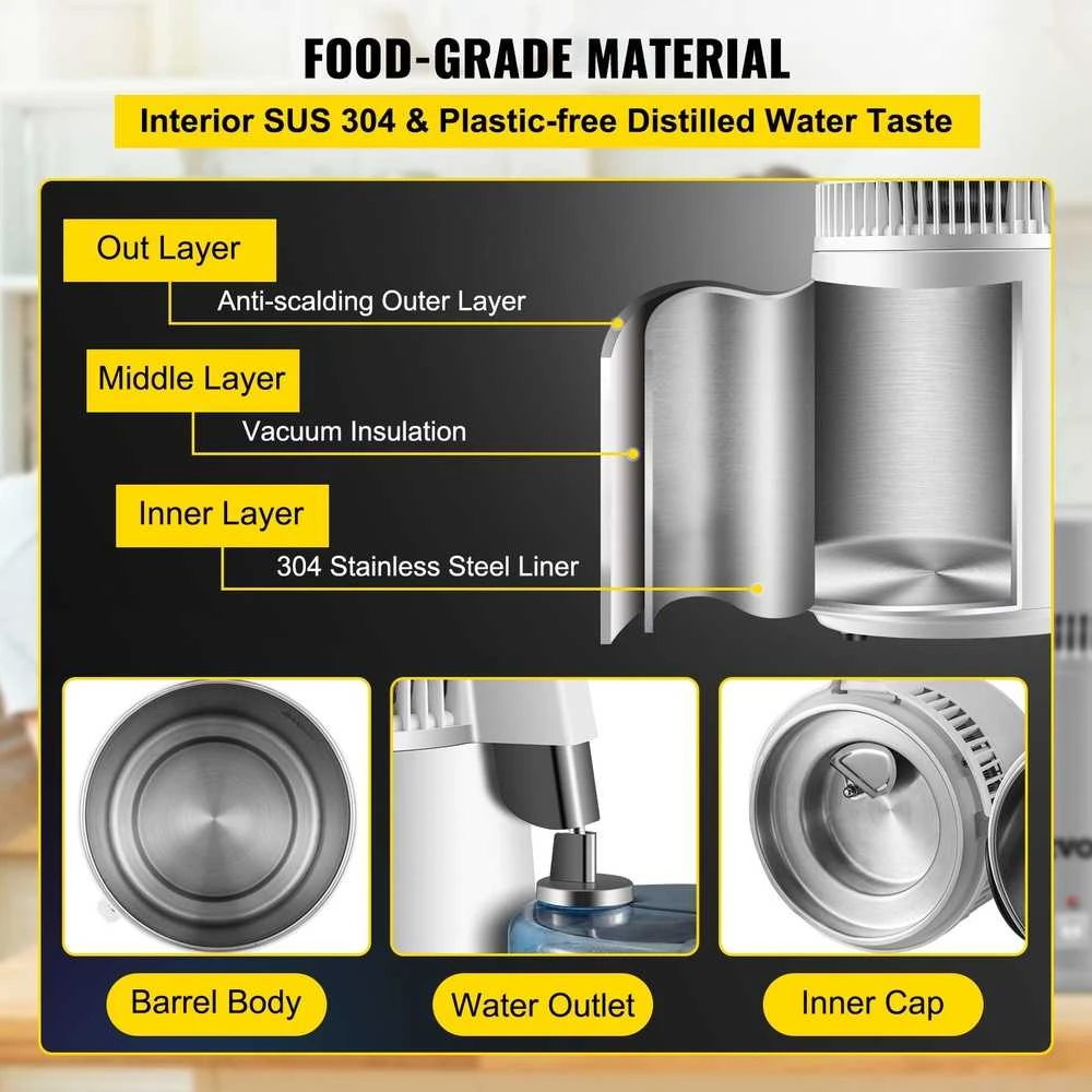 Vandens distiliatorius, 4 litrai, nerūdijančio plieno, automatinis išsijungimas