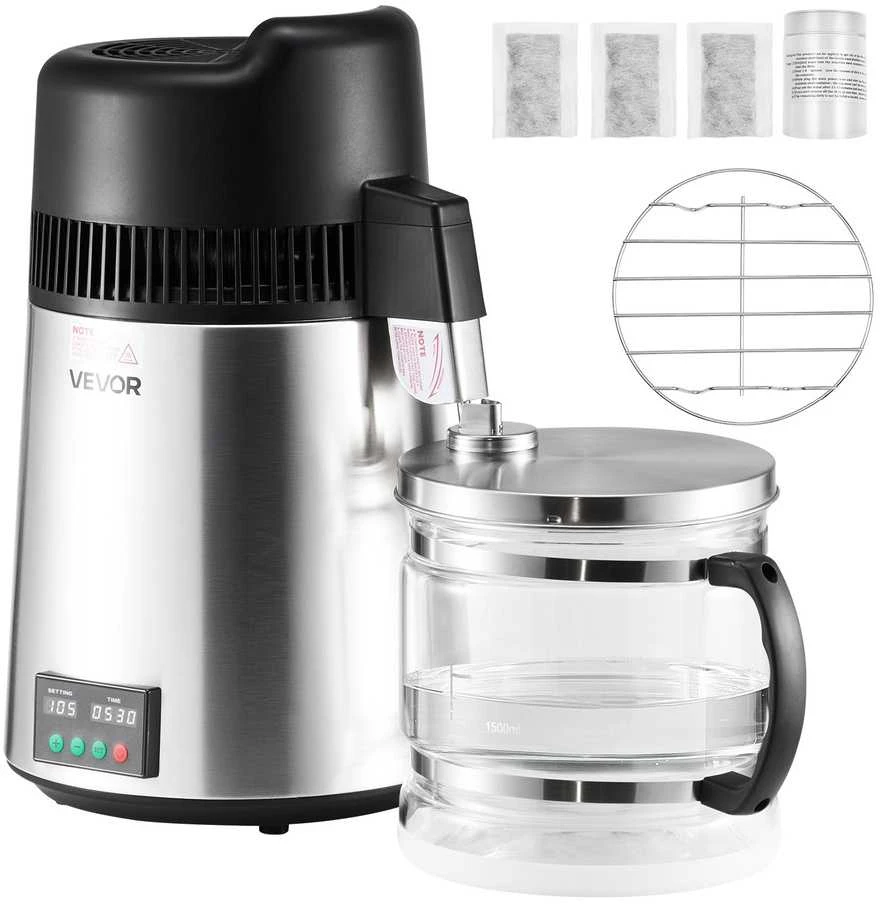 Vandens distiliatorius, 6 l nerūdijančio plieno, buitinis, stalviršinis, gėrimui, medicinai, laboratorijoms, vandens valytuvas, distiliavimo aparatas