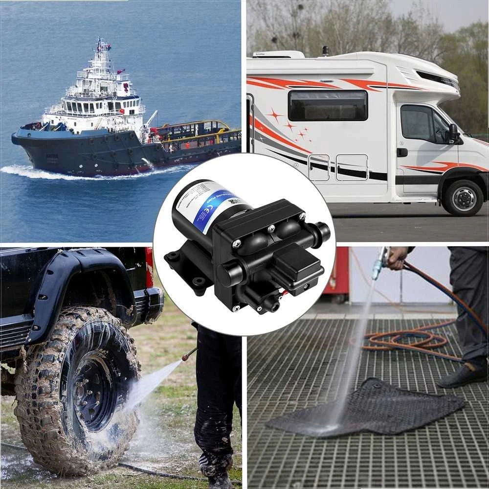 Vandens siurblys 12V, savaime užsipildantis membraninis siurblys kemperiams ir laivams, su slėgio jungikliu ir filtru, 11 L/min srautas, slėginis purkštuvo siurblys nameliui ant ratų