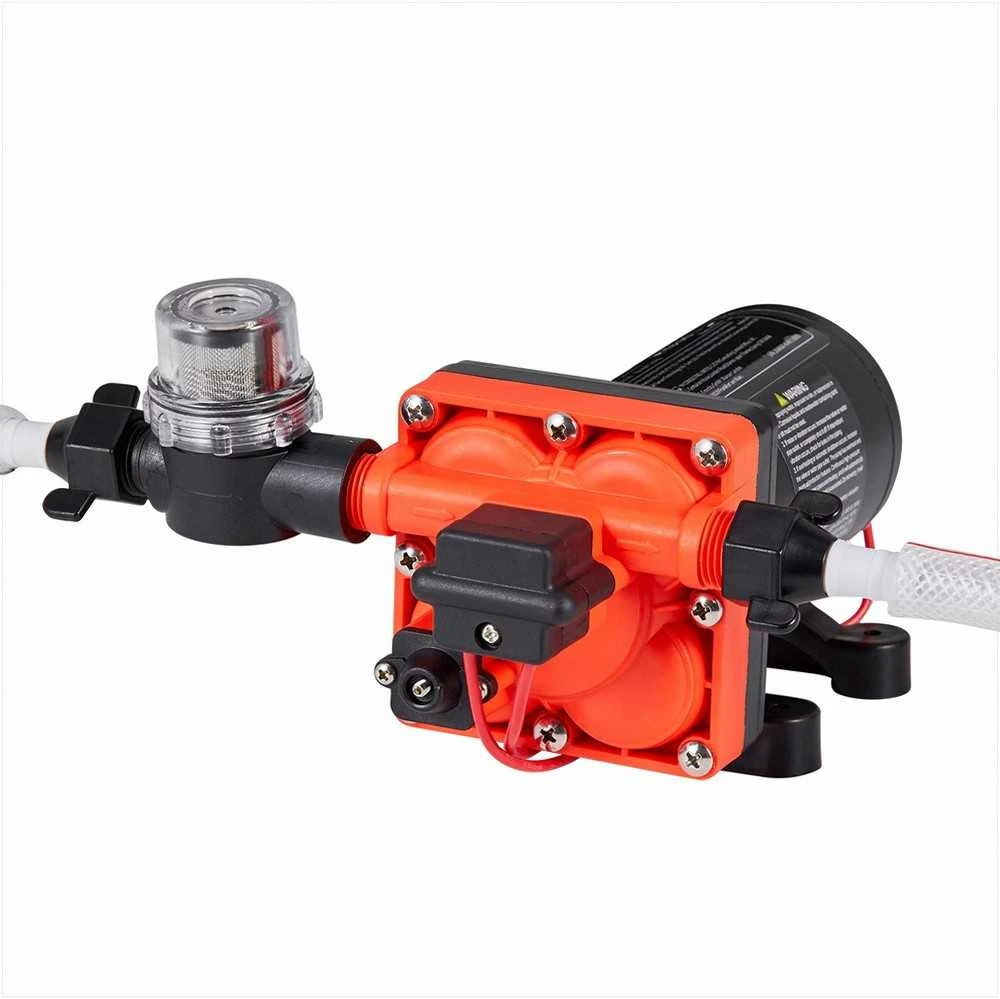 Vandens siurblys kemperiams ir jachtoms, 12V DC 22.7 L/min 4 kamerų savaime užsipildantis diafragminis siurblys su automatiniu slėgio jungikliu, 4.83 bar vandens pompa sodo laistymui