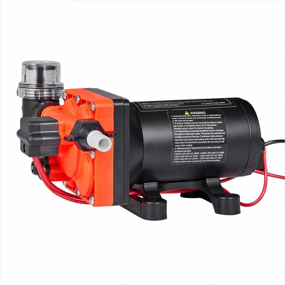 Vandens siurblys kemperiams ir jachtoms, 12V DC 22.7 L/min 4 kamerų savaime užsipildantis diafragminis siurblys su automatiniu slėgio jungikliu, 4.83 bar vandens pompa sodo laistymui