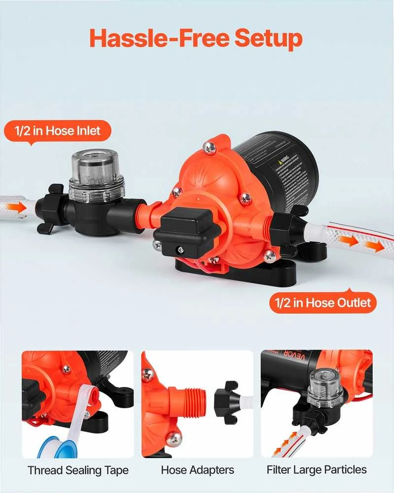 Vandens siurblys kemperiams ir laivams, 12V DC 15.1 L/min savaime užsipildantis membraninis siurblys su automatiniu slėgio jungikliu, vandens siurblys automobilių plovimui ir drėkinimui, sodo siurblys