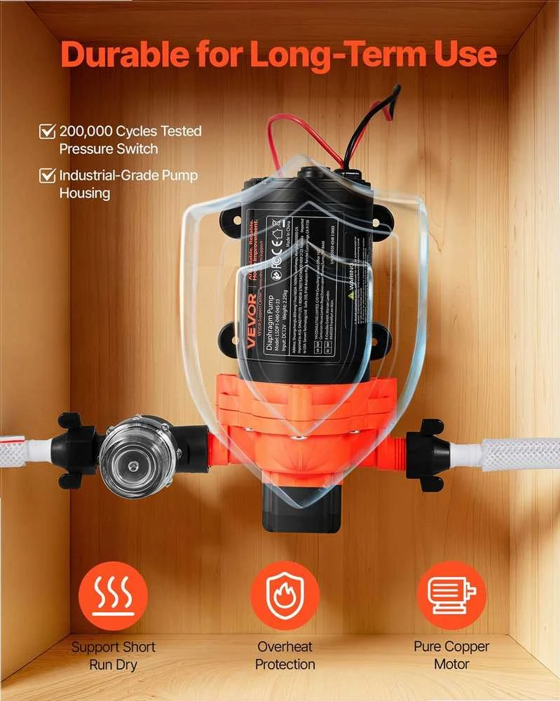 Vandens siurblys kemperiams ir laivams, 12V DC 15.1 L/min savaime užsipildantis membraninis siurblys su automatiniu slėgio jungikliu, vandens siurblys automobilių plovimui ir drėkinimui, sodo siurblys