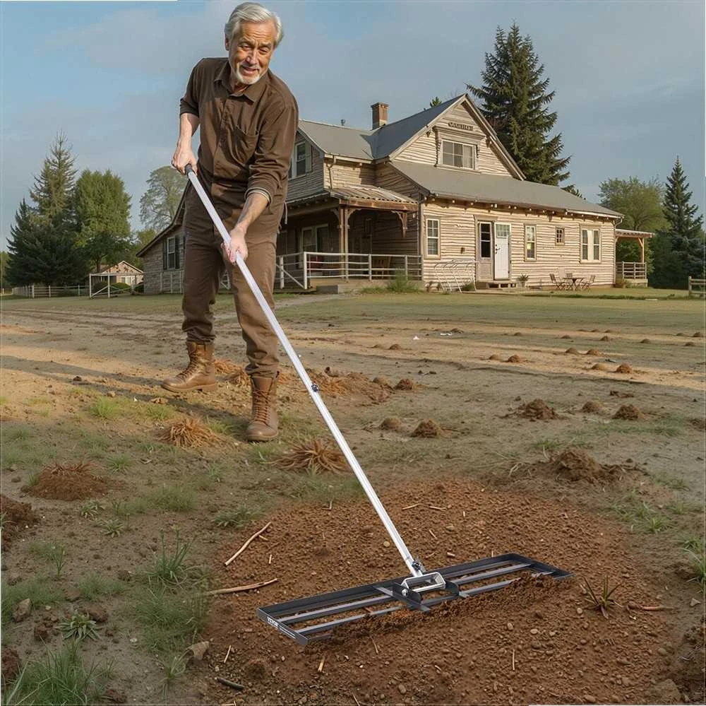 Vejos lyginimo grėblys, reguliuojamas 3 aukščių dirvožemio lygintuvas su 2130 mm rankena, anglinis plienas, sodo ir golfo aikštyno priežiūros įrankis, žemės plokštė vejai lyginti