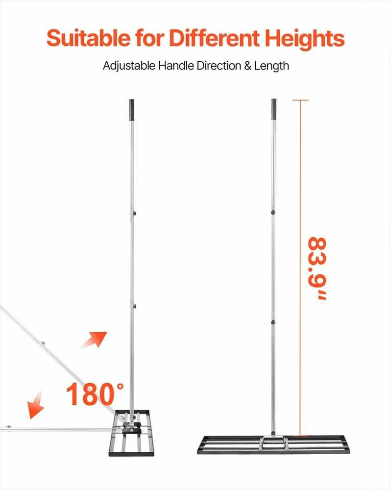 Vejos lyginimo grėblys, reguliuojamas 3 aukščių dirvožemio lygintuvas su 2130 mm rankena, anglinis plienas, sodo ir golfo aikštyno priežiūros įrankis, žemės plokštė vejai lyginti