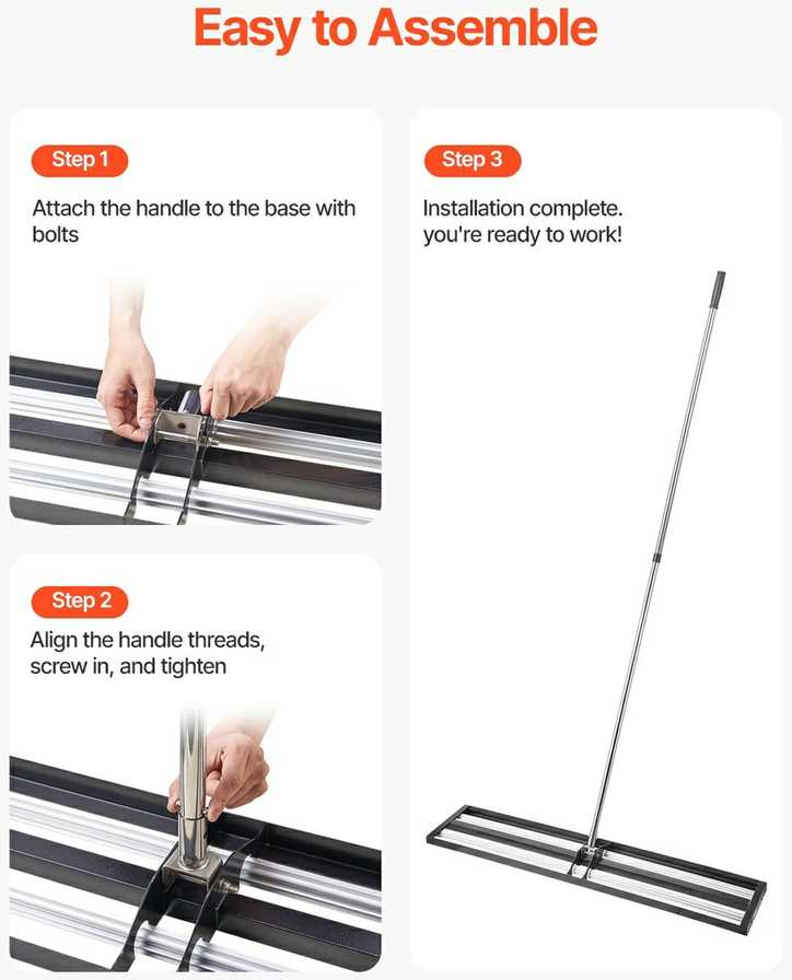Vevor Vejos lyginimo grėblys, reguliuojamas kotas, kiemams ir sodams, žemės lyginimo įrankis, vejų priežiūrai