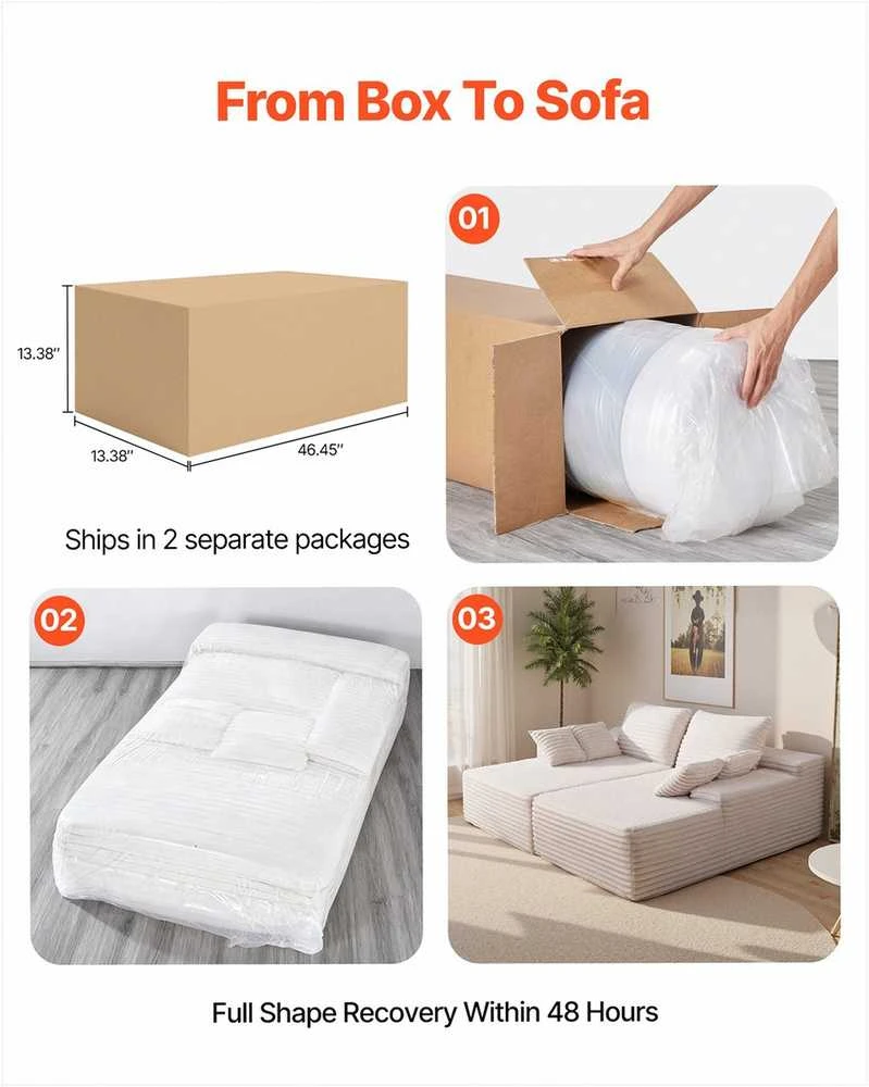 Velvetinė sofa su gilia sėdyne, didelis dvigubas šezlongas, nereikia surinkti, smėlio spalvos sekcijinė sofa svetainei ir miegamajam, jauki dvivietė sofa su minkštomis pagalvėmis, minkštas baldas poilsiui