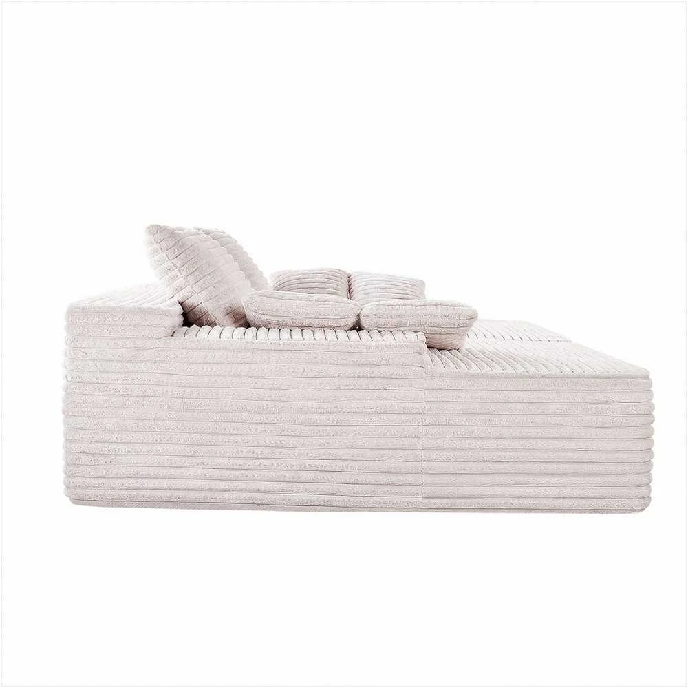 Velvetinė sofa su gilia sėdyne, didelis dvigubas šezlongas, nereikia surinkti, smėlio spalvos sekcijinė sofa svetainei ir miegamajam, jauki dvivietė sofa su minkštomis pagalvėmis, minkštas baldas poilsiui