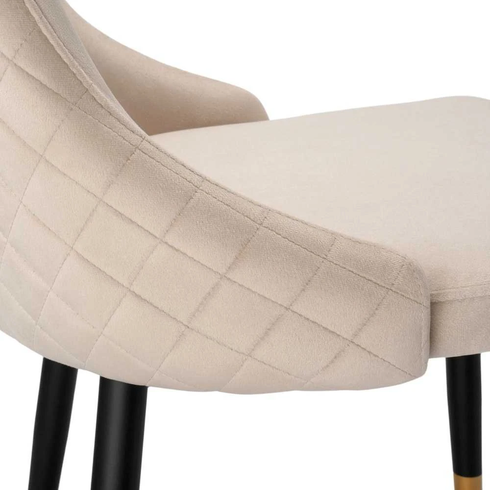 Velvetinis valgomojo kėdė, smėlio spalvos, modernus dizainas, dygsniuota, ergonomiška, patogi virtuvės kėdė su atlošu
