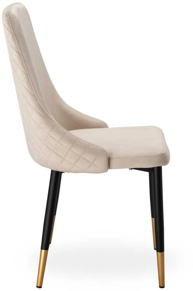 Velvetinis valgomojo kėdė, smėlio spalvos, modernus dizainas, dygsniuota, ergonomiška, patogi virtuvės kėdė su atlošu