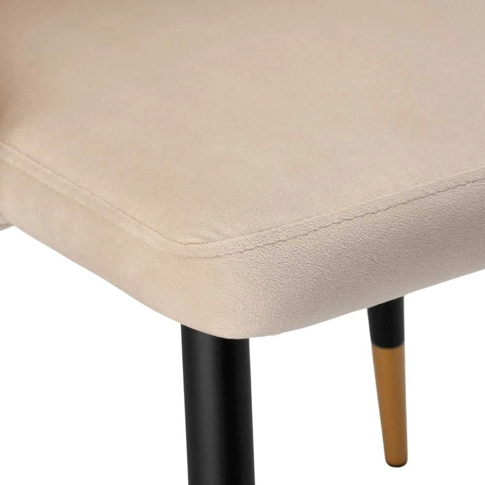 Velvetinis valgomojo kėdė, smėlio spalvos, modernus dizainas, dygsniuota, ergonomiška, patogi virtuvės kėdė su atlošu