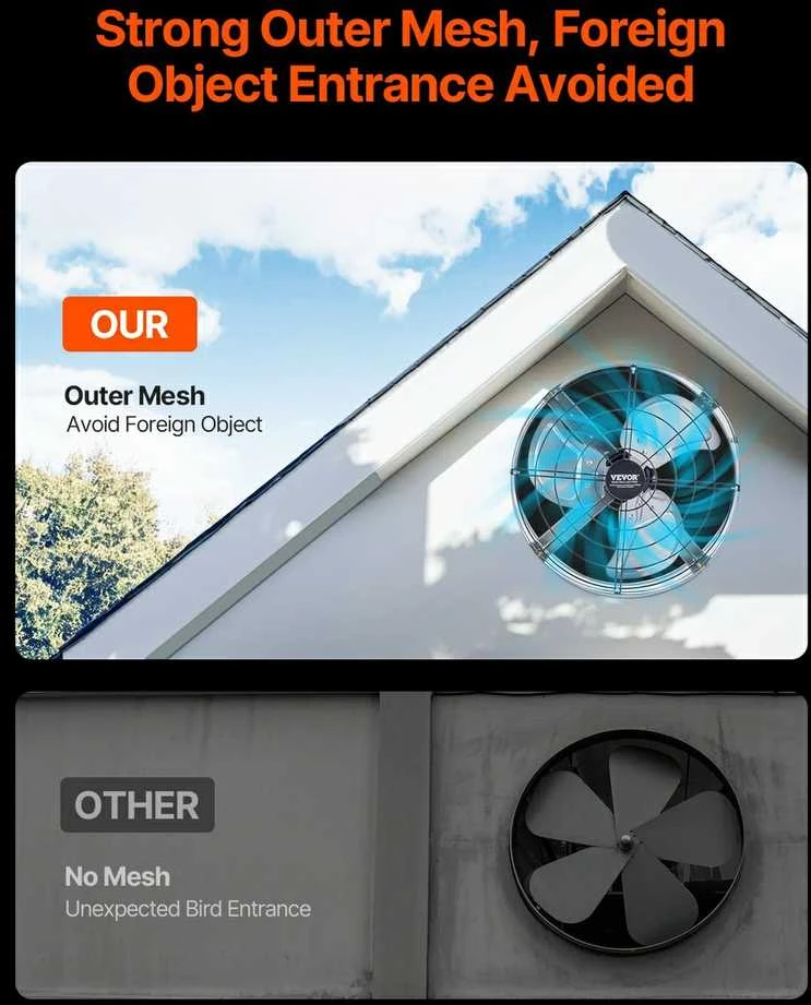 ventiliatorius, 1300 CFM, palėpės ištraukiamasis ventiliatorius, reguliuojamas termostatas, palėpės vėdinimo ventiliatorius