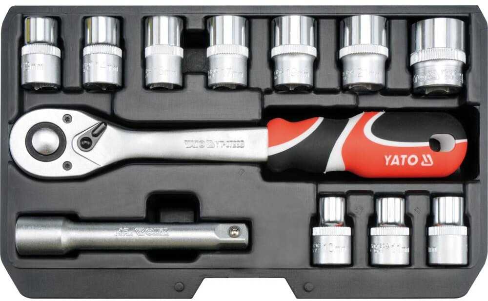 Veržliarakčių lizdų rinkinys 1/2", 12 vnt., skirtas automobilių ir mechaninėms paslaugoms, lizdų rinkinys