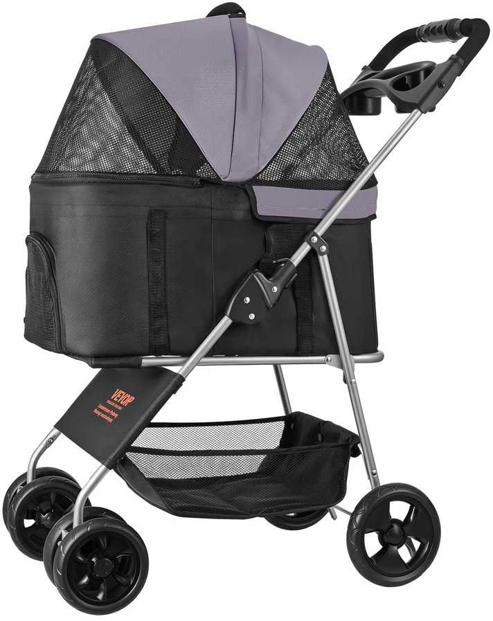 Vežimėlis šunims iki 16 kg, sulankstomas, 4 ratų, kelioninis, seniems šunims, šunų vežimėliai, augintinių vežimėliai