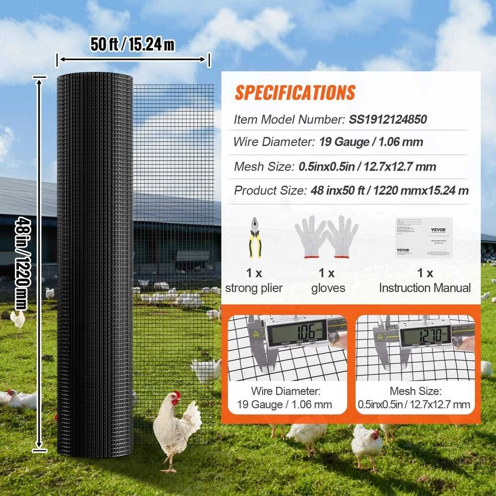 Vielos tinklas 1220x15240 mm, cinkuotas, 19 dydžio, vištidės tvora, PVC danga, triušių, gyvačių apsaugai, paukštidėms