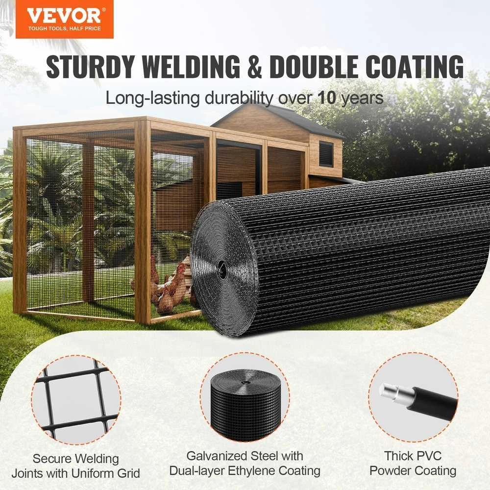 Vielos tinklas 1220x15240 mm, cinkuotas, 19 dydžio, vištidės tvora, PVC danga, triušių, gyvačių apsaugai, paukštidėms